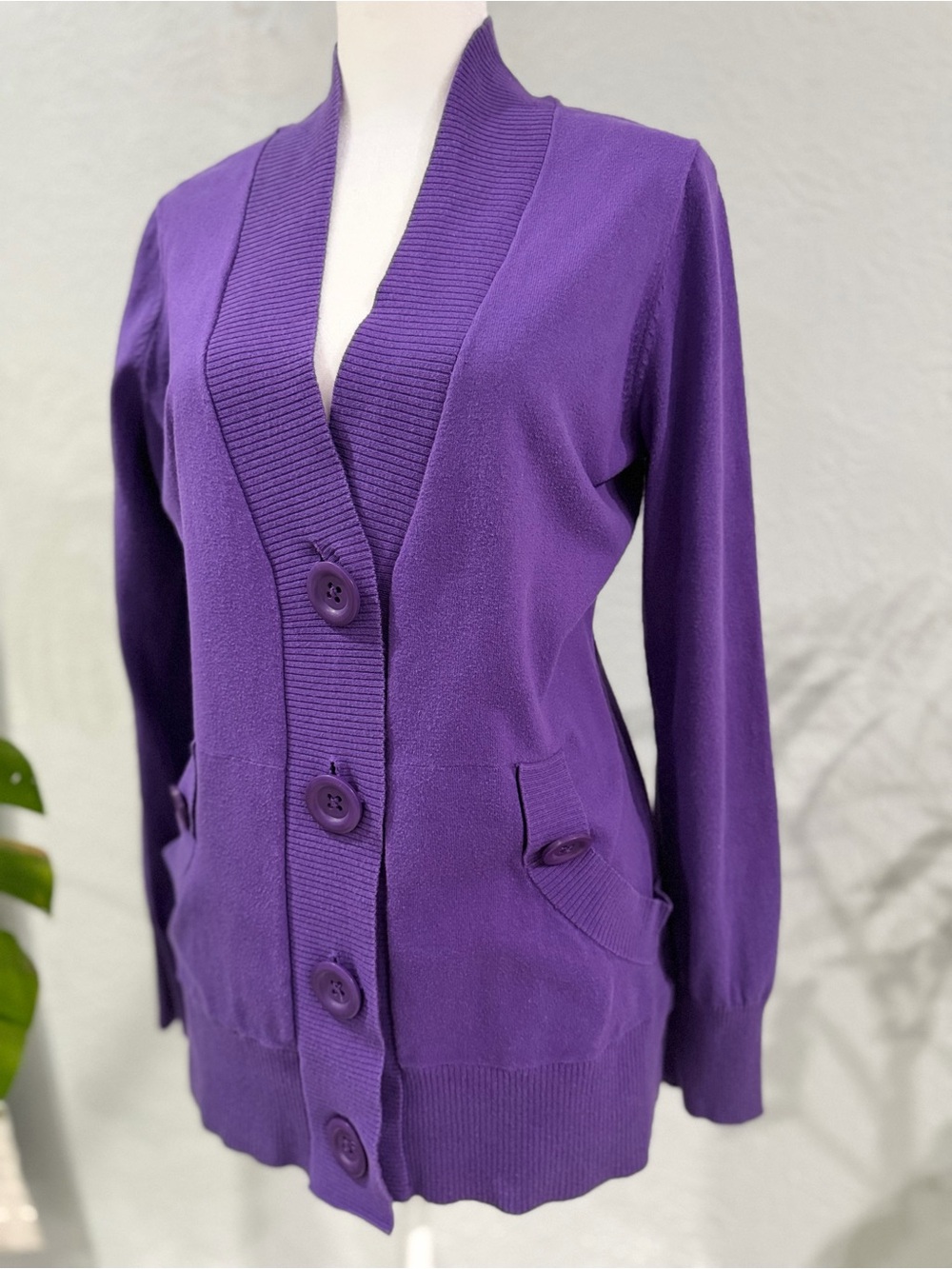 Jones New York Purple Button-Front Women's Cardigan Sweater - Picture 2 of 5